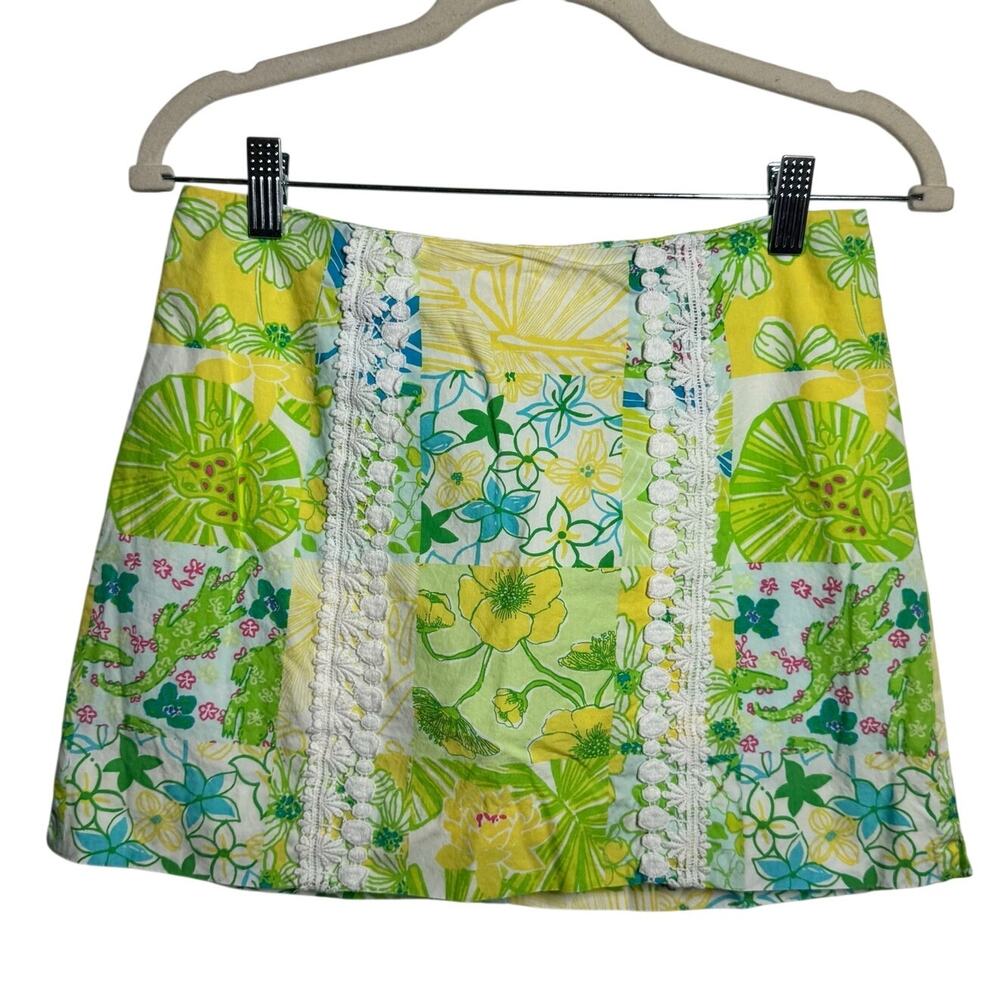 Lilly Pulitzer Preppy Patchwork Mini Skort Skirt Y2K Tropical Floral Lace Cotton